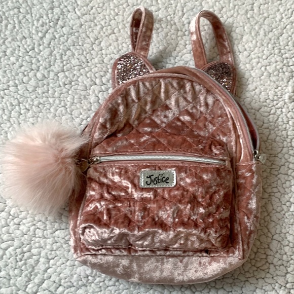 justice velvet backpack